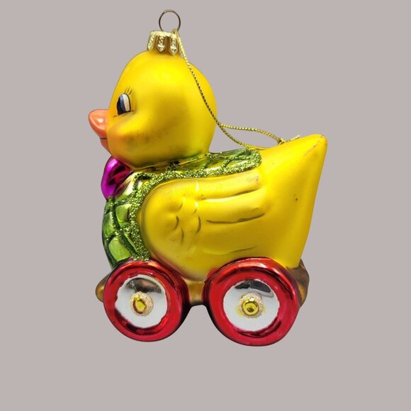 Holiday Duck Pull Toy Glass Ornament Christmas Tree Home Decor - Picture 5 of 15